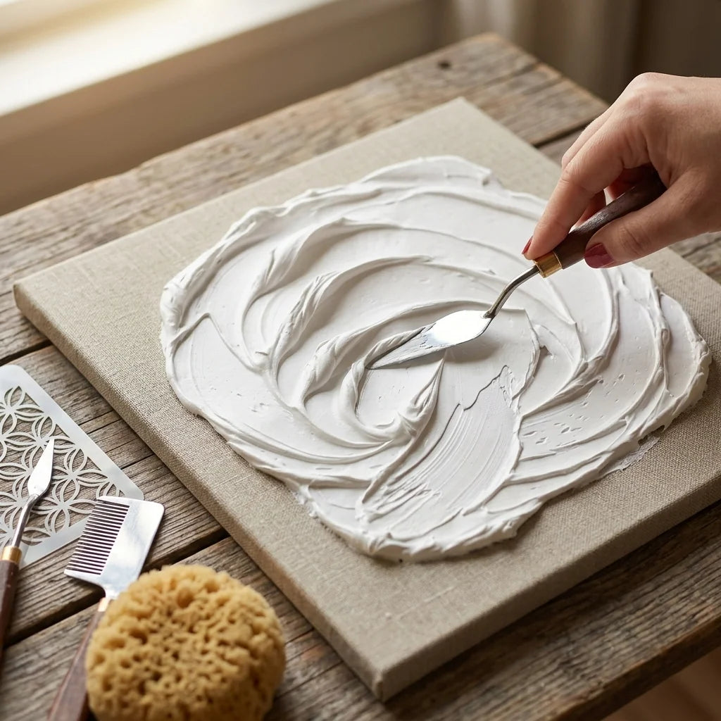 Modelowanie faktury w paście Butter — szpachelka, gąbka, grzebień, szablon