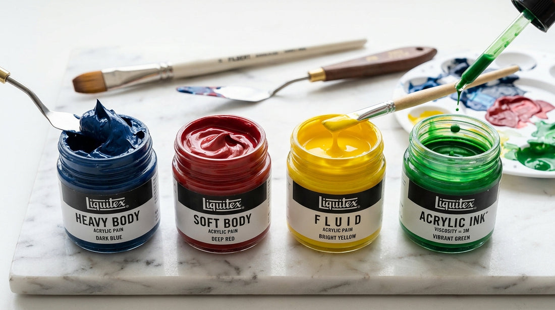Farby akrylowe wedlug lepkosci - 4 kategorie (Heavy Body, Soft, Fluid, Ink)