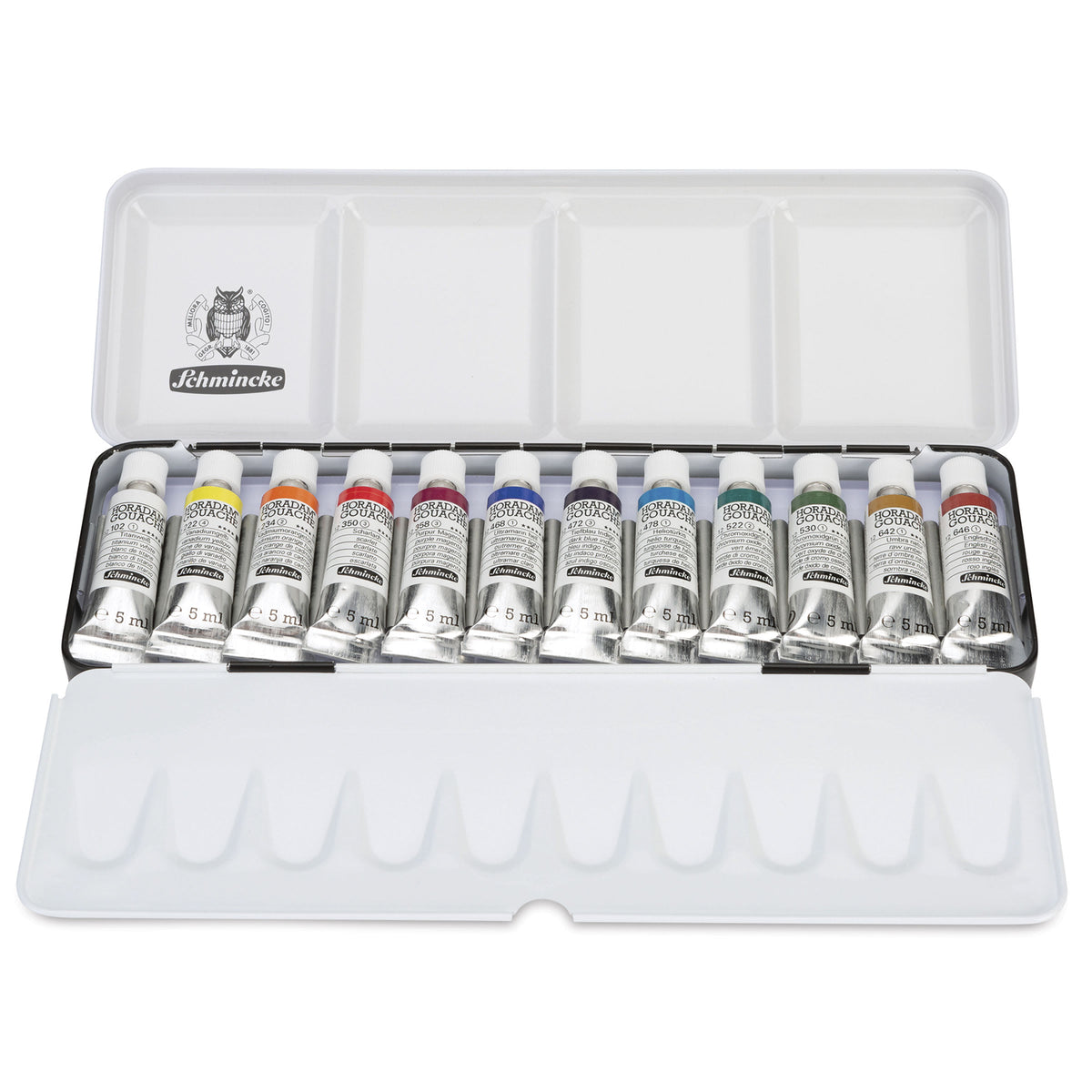 Farby gwaszowe Schmincke HORADAM w metalowym zestawie, 12 x 5 ml