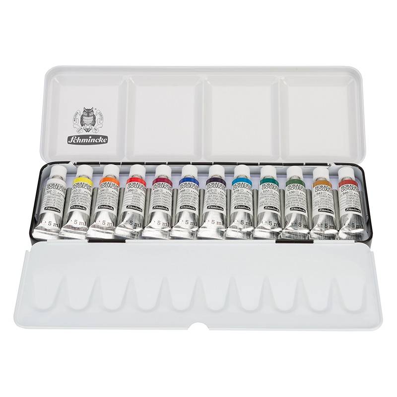 Farby gwaszowe Schmincke HORADAM w metalowym zestawie, 12 x 5 ml