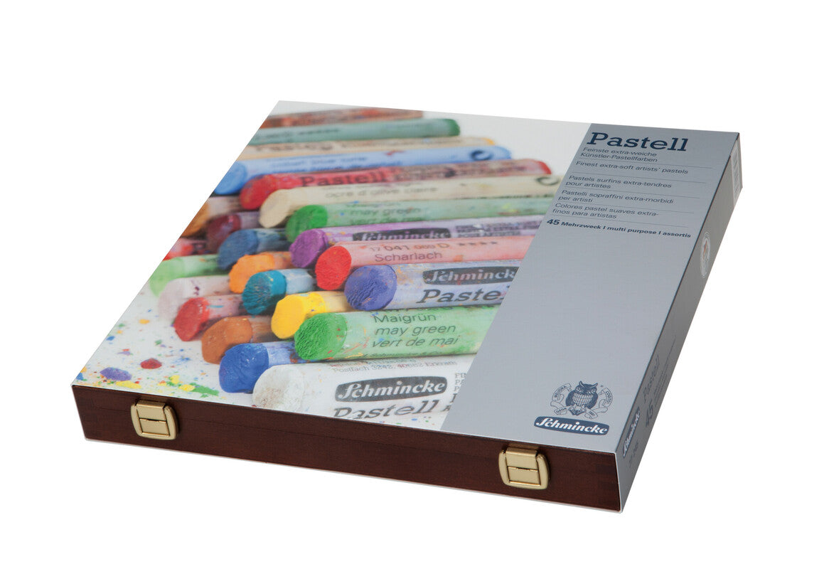 Schmincke drewniana kasetka z 45 pastelami, różne odcienie