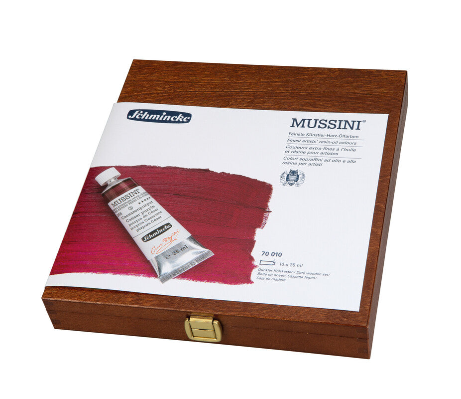 Zestaw farb olejnych Schmincke MUSSINI w drewnianej kasecie, 10 x 35 ml