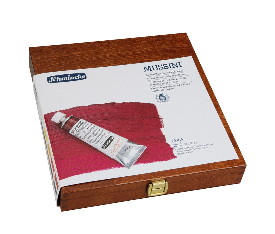 Zestaw farb olejnych Schmincke MUSSINI w drewnianej kasecie, 10 x 35 ml