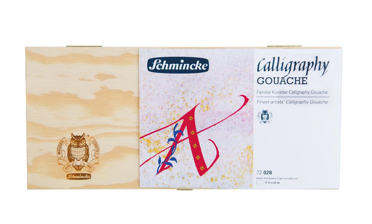 Zestaw gwaszy Schmincke Calligraphy Gouache w drewnianej kasecie, 12 x 20 ml