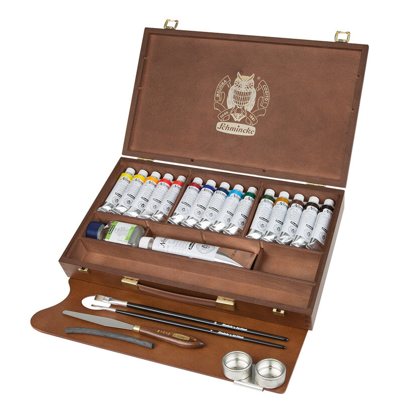 Drewniana kasetka Schmincke NORMA Professional, 15 x 35 ml + biel 120 ml