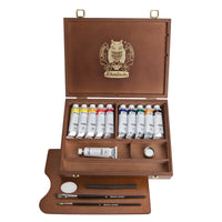 Drewniana kasetka z farbami olejnymi Schmincke NORMA Professional 11 x 35 ml + akcesoria