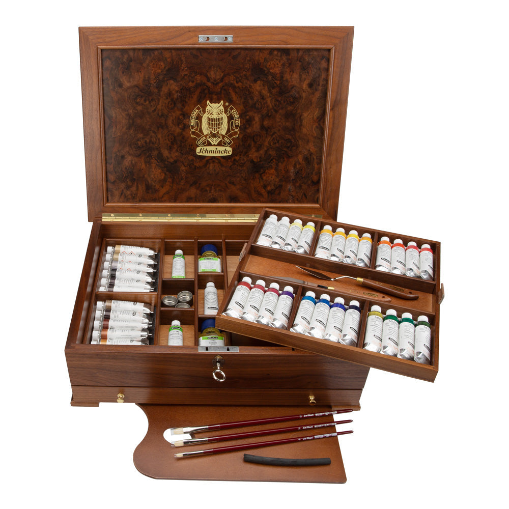 Drewniana kasetka Schmincke MUSSINI, 37 x 35 ml + akcesoria