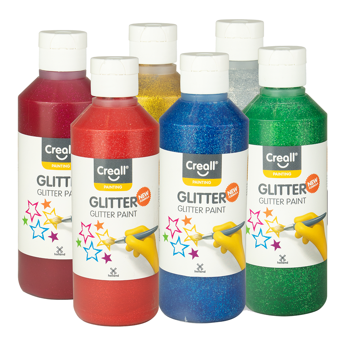 Creall zestaw farb Glitter – 6 × 250 ml, miks kolorów