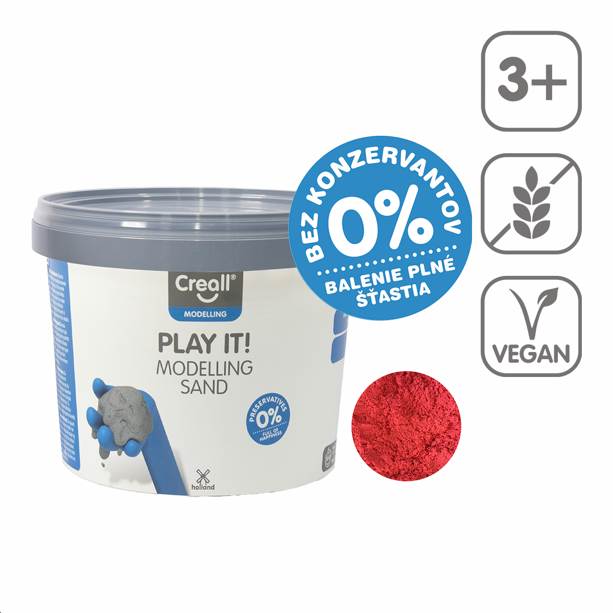 Piasek do modelowania Creall Play it! 750 g w wiaderku – czerwony