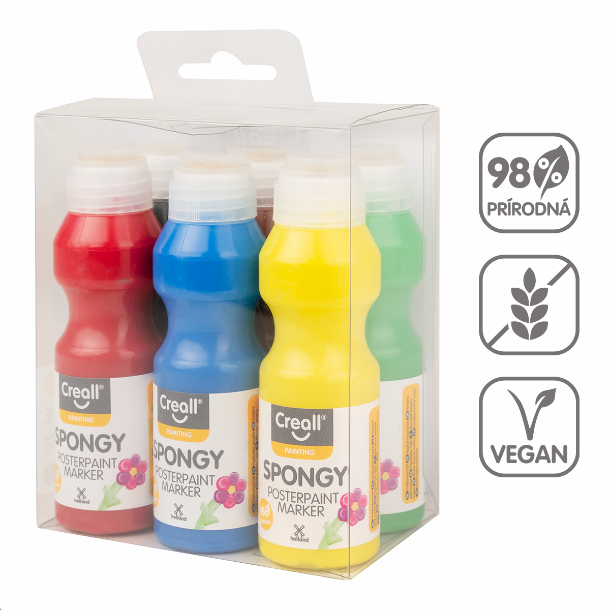 Zestaw farb plakatowych z gąbką Creall Spongy – 6 × 70 ml