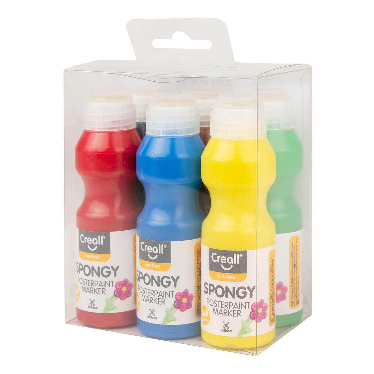 Zestaw farb plakatowych z gąbką Creall Spongy – 6 × 70 ml