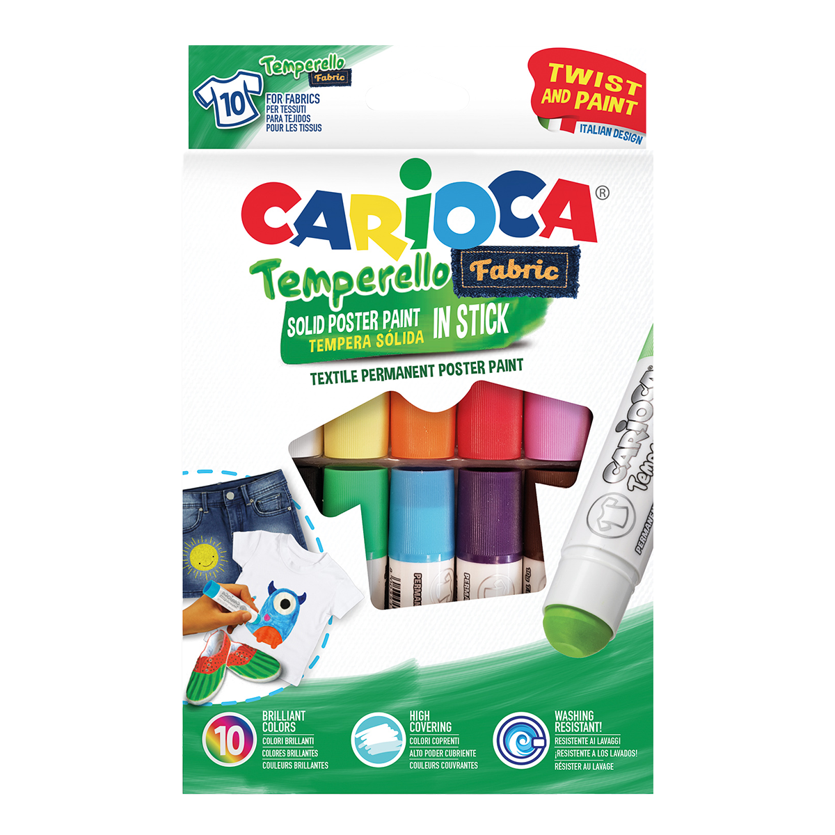 Carioca farby plakatowe do tkanin w sztyfcie – zestaw 10 szt.