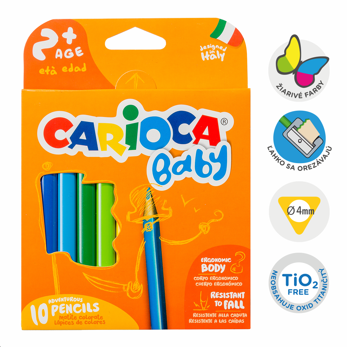 Kredki trójkątne Carioca Baby 2+, 10 szt.
