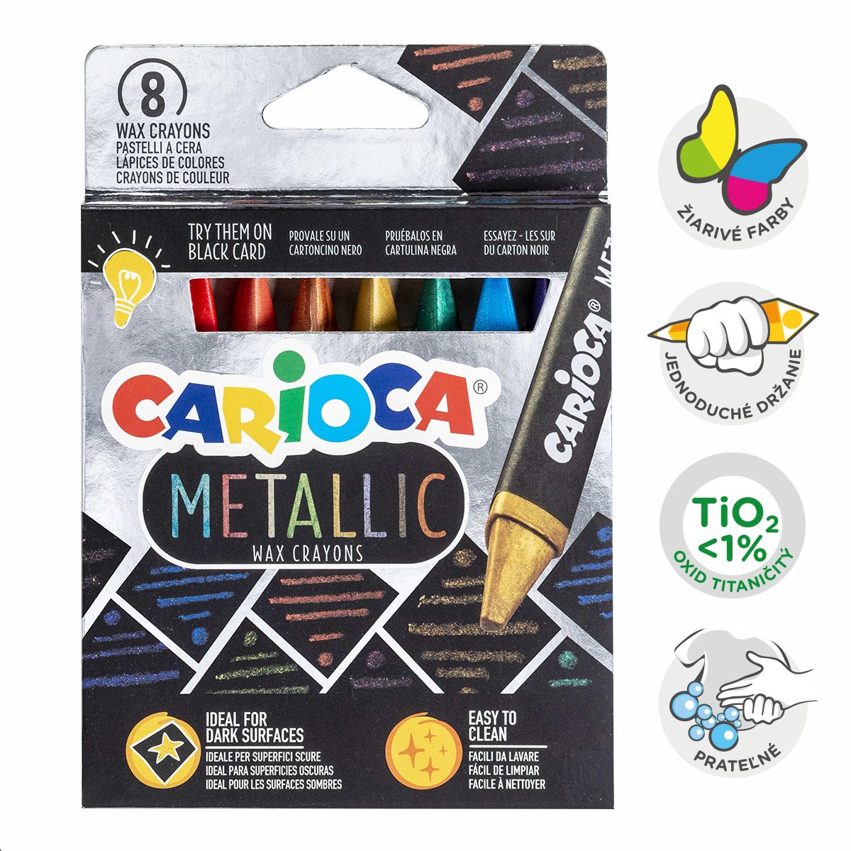 Kredki woskowe trójkątne Carioca Metallic, 8 szt.
