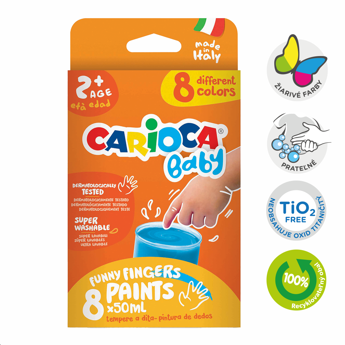Farby do malowania palcami Carioca Baby 2+, 8 × 50 ml