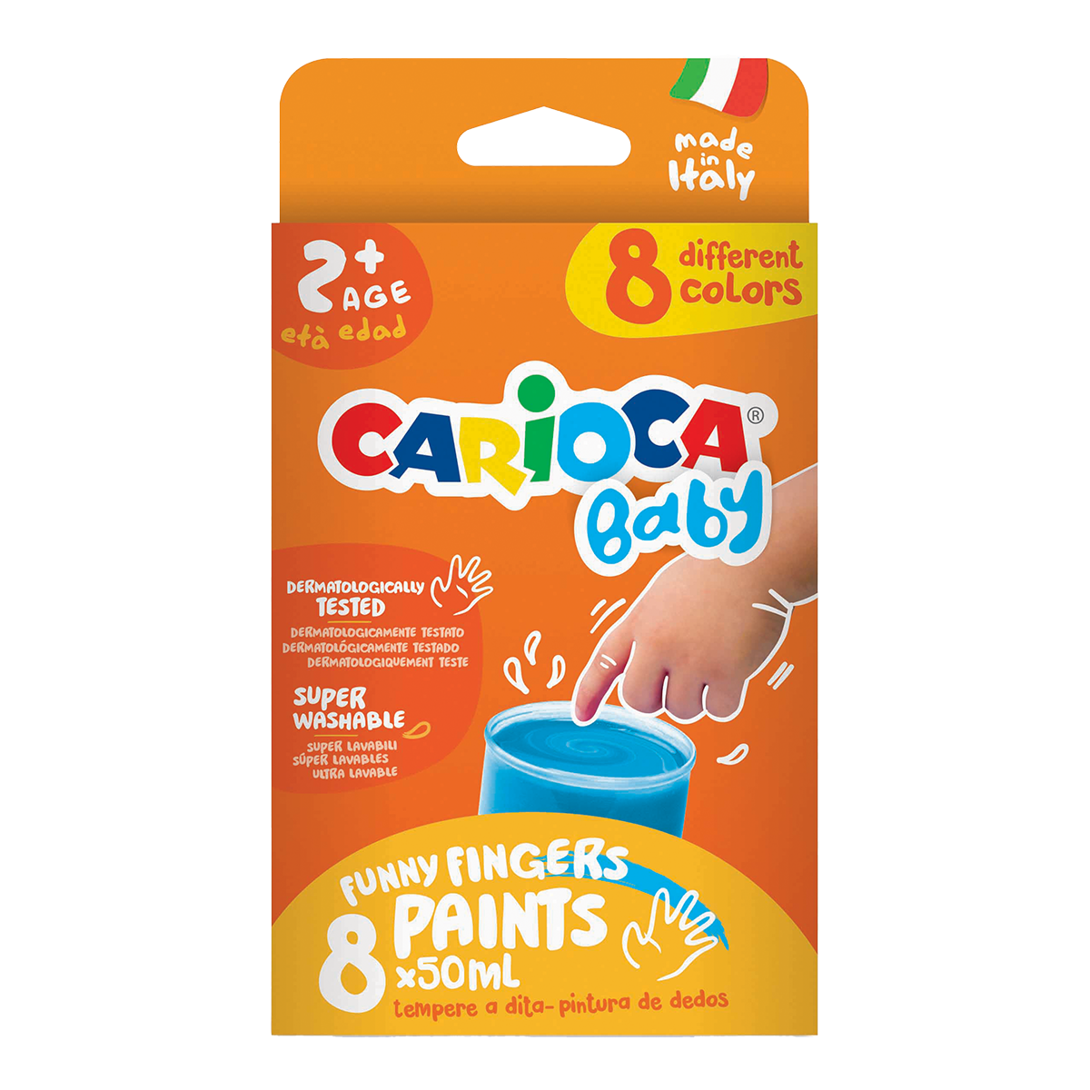 Farby do malowania palcami Carioca Baby 2+, 8 × 50 ml