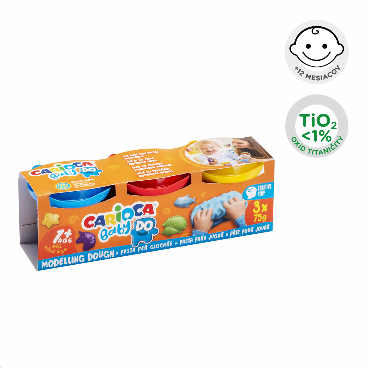 Carioca Baby Do 1+ ciastolina / masa plastyczna, 3 × 75 g, miks kolorów