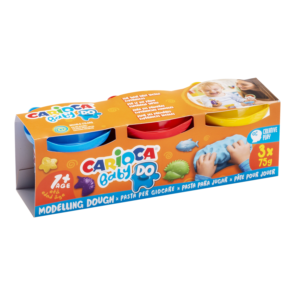 Carioca Baby Do 1+ ciastolina / masa plastyczna, 3 × 75 g, miks kolorów