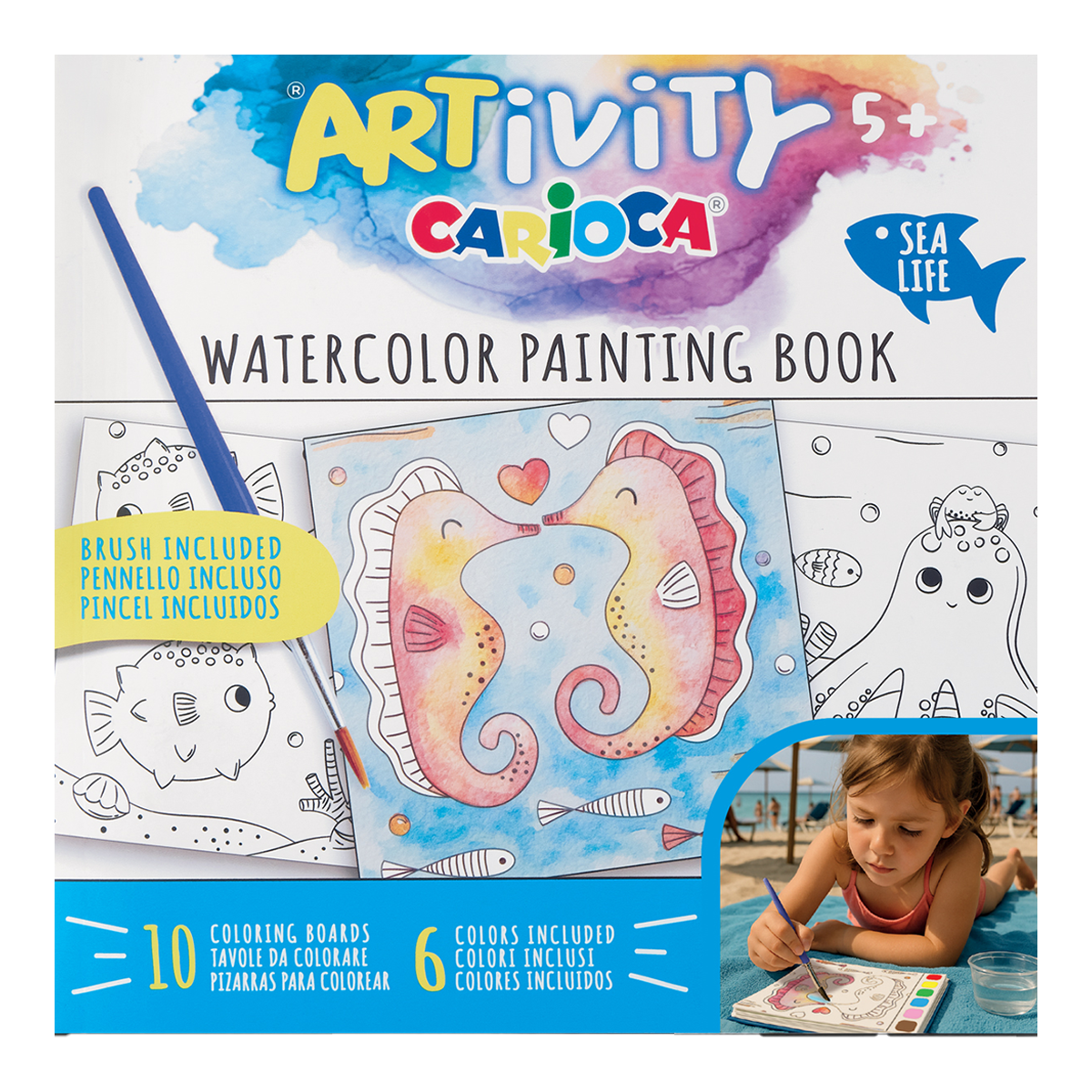 Carioca kolorowanka z farbami akwarelowymi ARTivity – Życie morskie, 5+