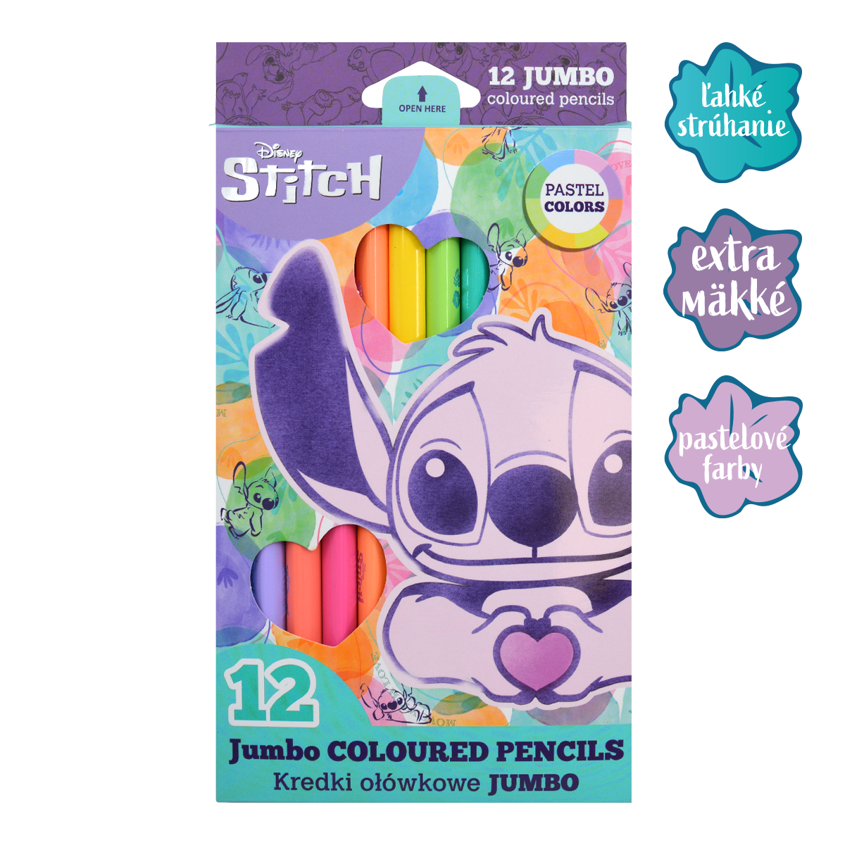Kredki trójkątne Colorino JUMBO Stitch Pastel, 12 kolorów pastelowych