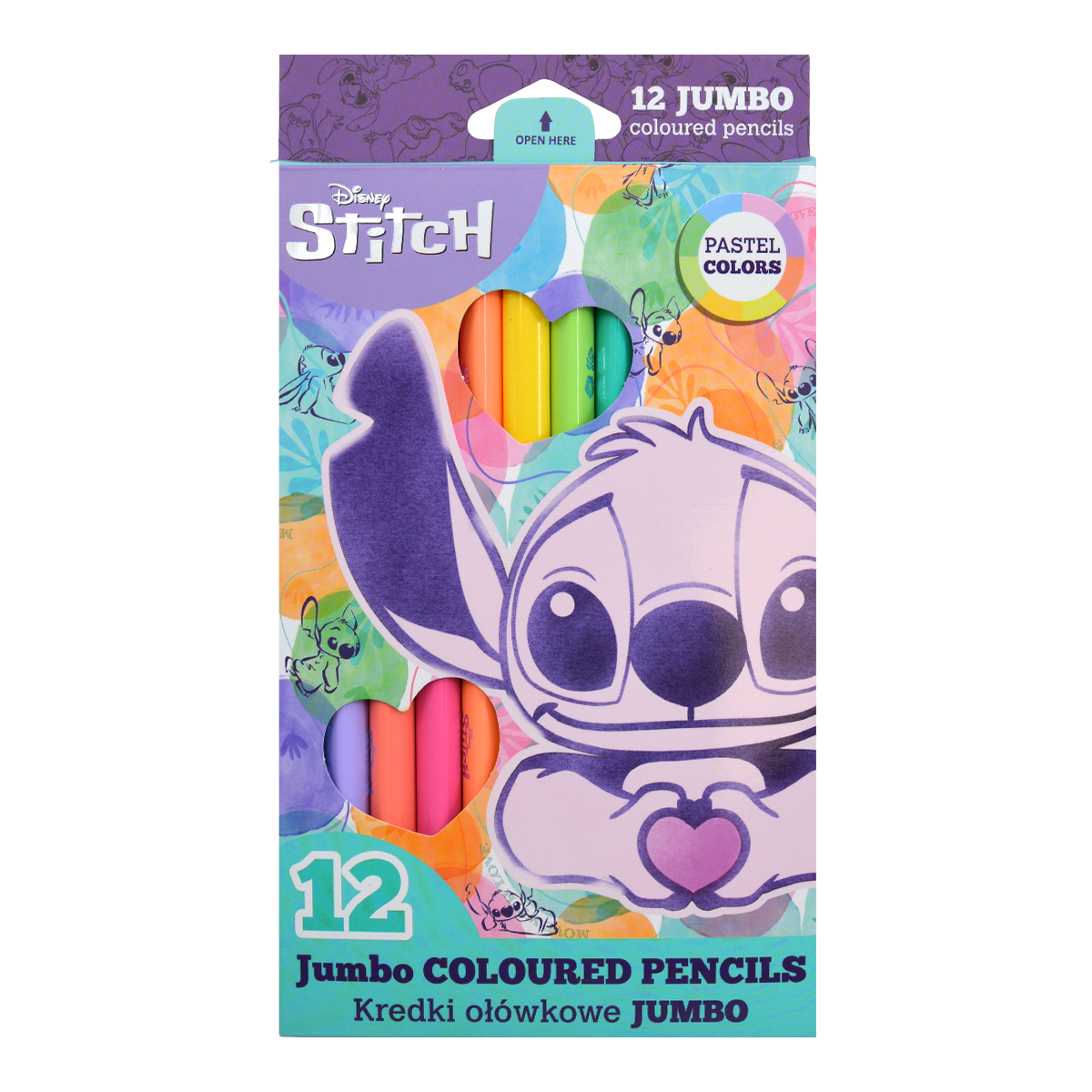 Kredki trójkątne Colorino JUMBO Stitch Pastel, 12 kolorów pastelowych