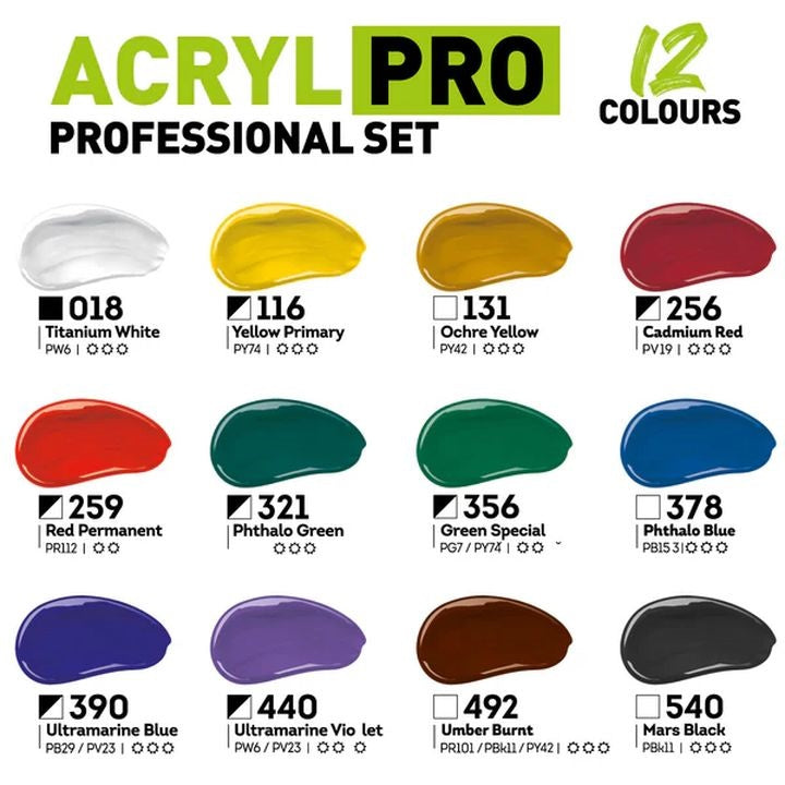 ACRYL PRO PROFESSIONAL Zestaw farb akrylowych 12x75 ml | Artmie