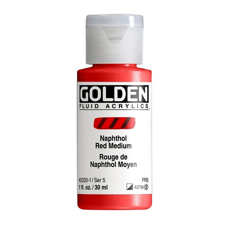 Farba akrylowa GOLDEN Fluid 30 ml – 2220 naftol medium czerwona