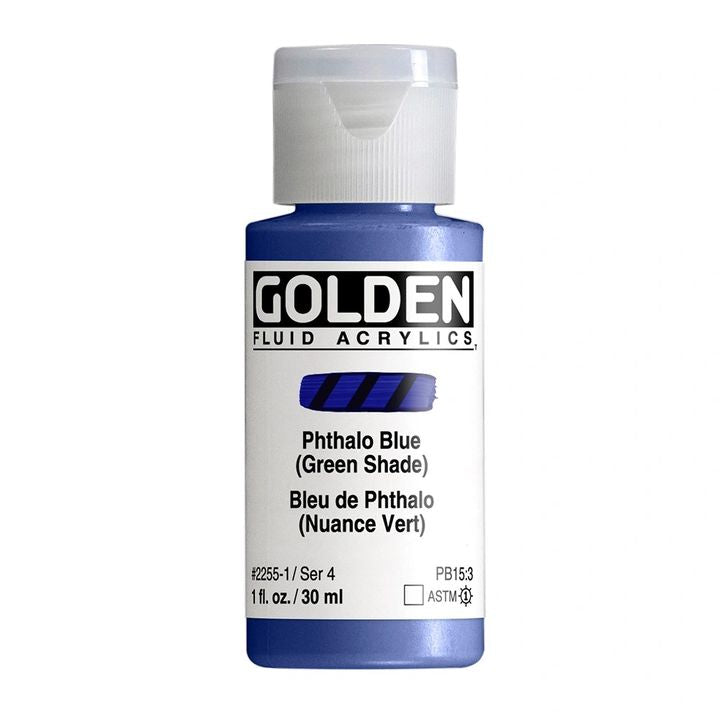 Farba akrylowa GOLDEN Fluid 30 ml – 2255 błękit ftalowy (odcień zielony)