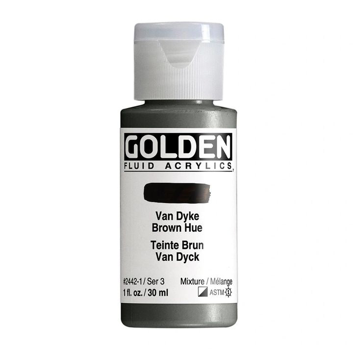 Farba akrylowa GOLDEN Fluid 30 ml – 2442 brąz Van Dycka odcień