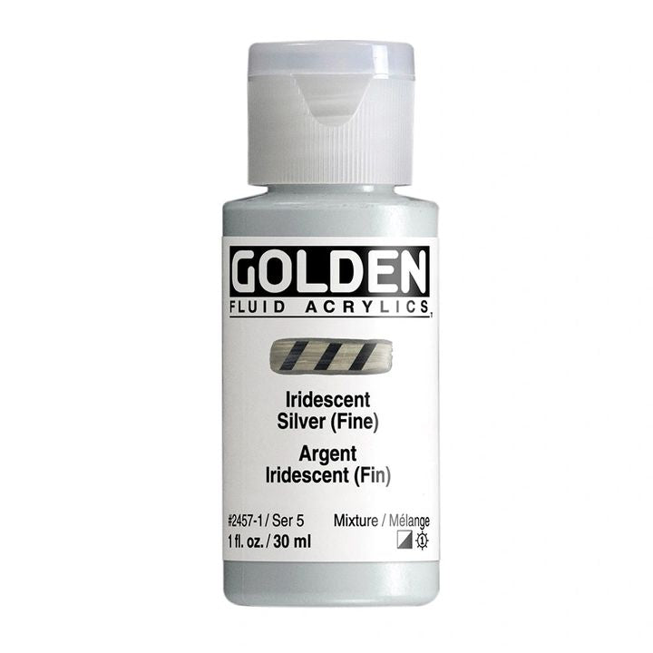 Farba akrylowa GOLDEN Fluid Iridescent 118 ml – 2457 srebrna