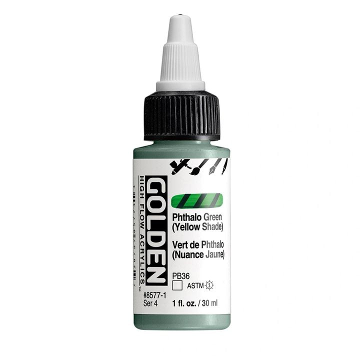 Farba akrylowa GOLDEN High Flow 30 ml – 8577 Zieleń ftalocyjanowa (odcień żółty)