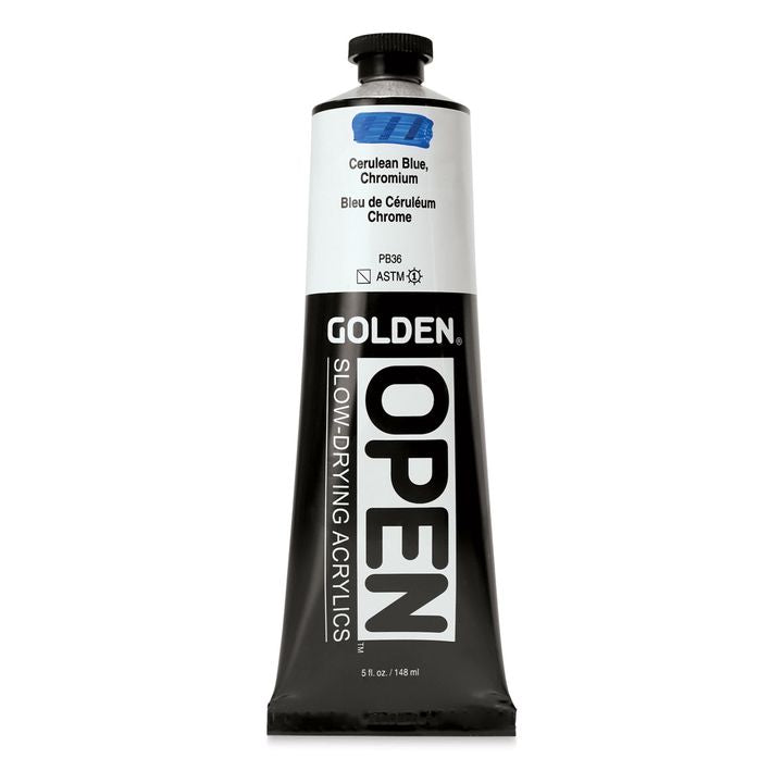 Farba akrylowa GOLDEN OPEN Slow-Drying 148 ml – 7050 Cerulean niebieska Chromowa