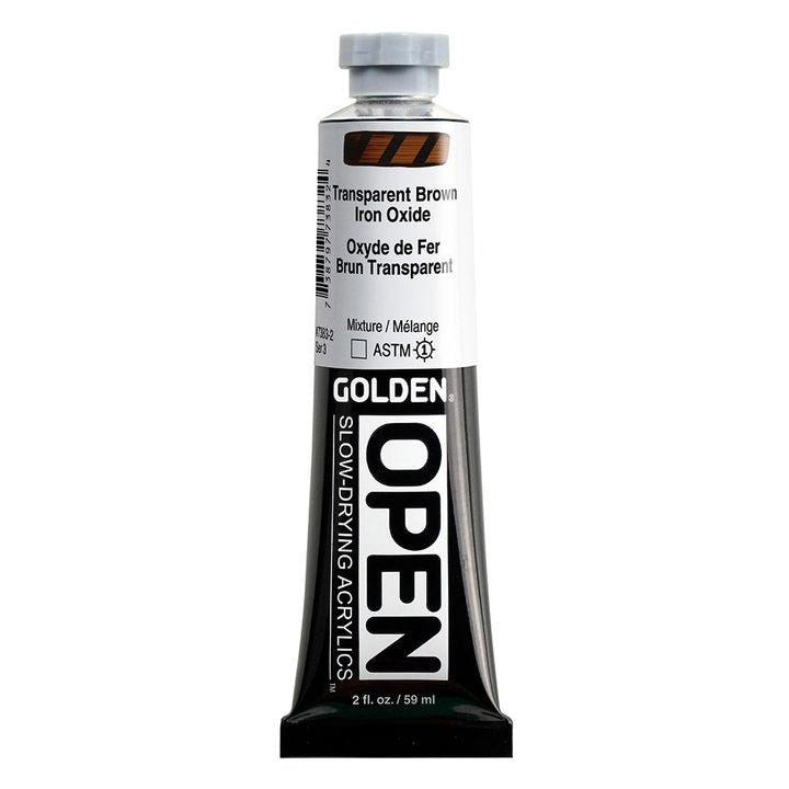 Farba akrylowa GOLDEN OPEN Slow-Drying 59 ml – 7383 Transparentna Brązowa Tlenek Żelaza