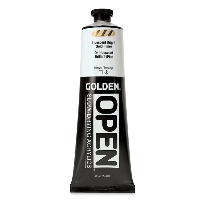 Farba akrylowa GOLDEN OPEN Slow-Drying Iridescent 148 ml – 7480 jasne złoto drobne