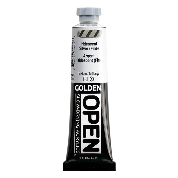 Farba akrylowa GOLDEN OPEN Slow-Drying Iridescent 59 ml – 7487 srebro drobne