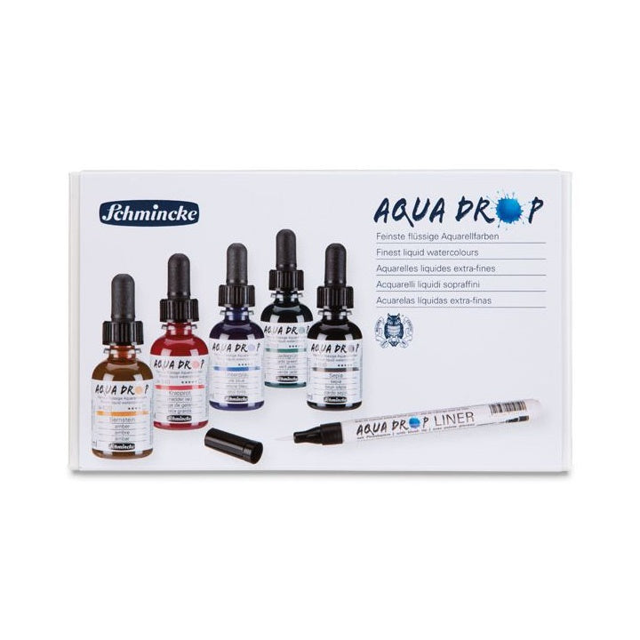 Farby akwarelowe Schmincke AQUA DROP - zestaw 5 x 30 ml + liner | Artmie