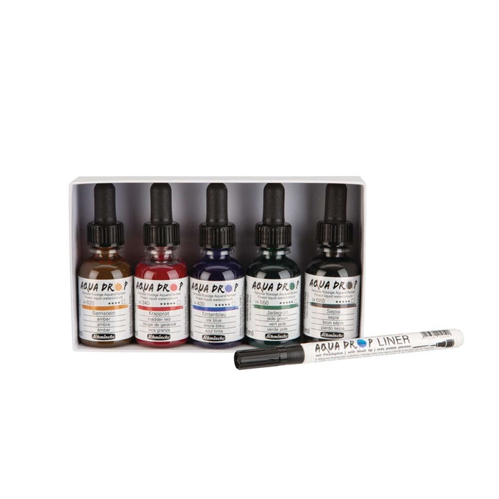 Farby akwarelowe Schmincke AQUA DROP - zestaw 5 x 30 ml + liner | Artmie