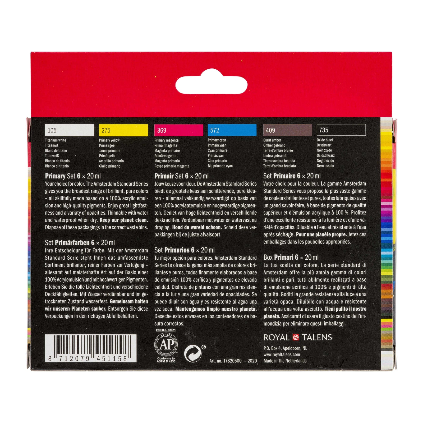 ROYAL TALENS Amsterdam zestaw farb akrylowych Primary 6 x 20 ml