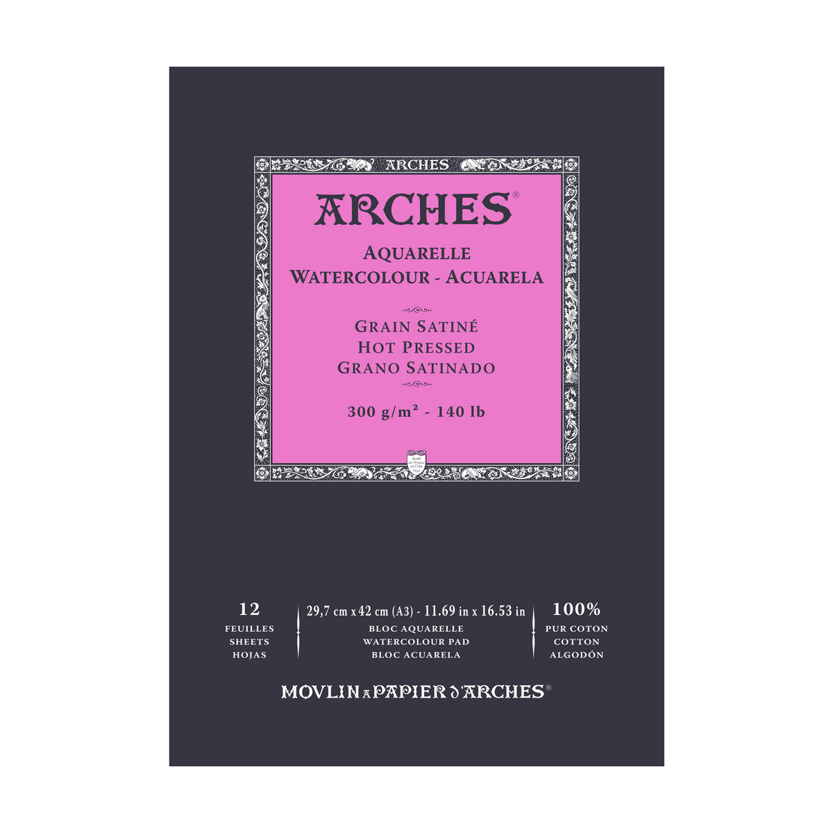 ARCHES blok akwarelowy gładki HP naturalna biel 300 g/m² A5 – A3 - 12 arkuszy