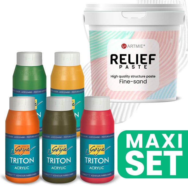 ARTMIE 3D Paste i zestaw farb akrylowych TRITON (5x750 ml - ciepłe odcienie) | Artmie