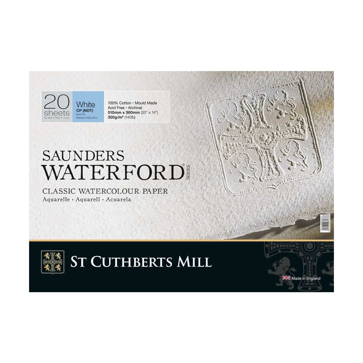 Blok akwarelowy CANSON St Cuthberts Saunders Waterford CP biały 300 g/m² 20 arkuszy – 26 – 51 cm