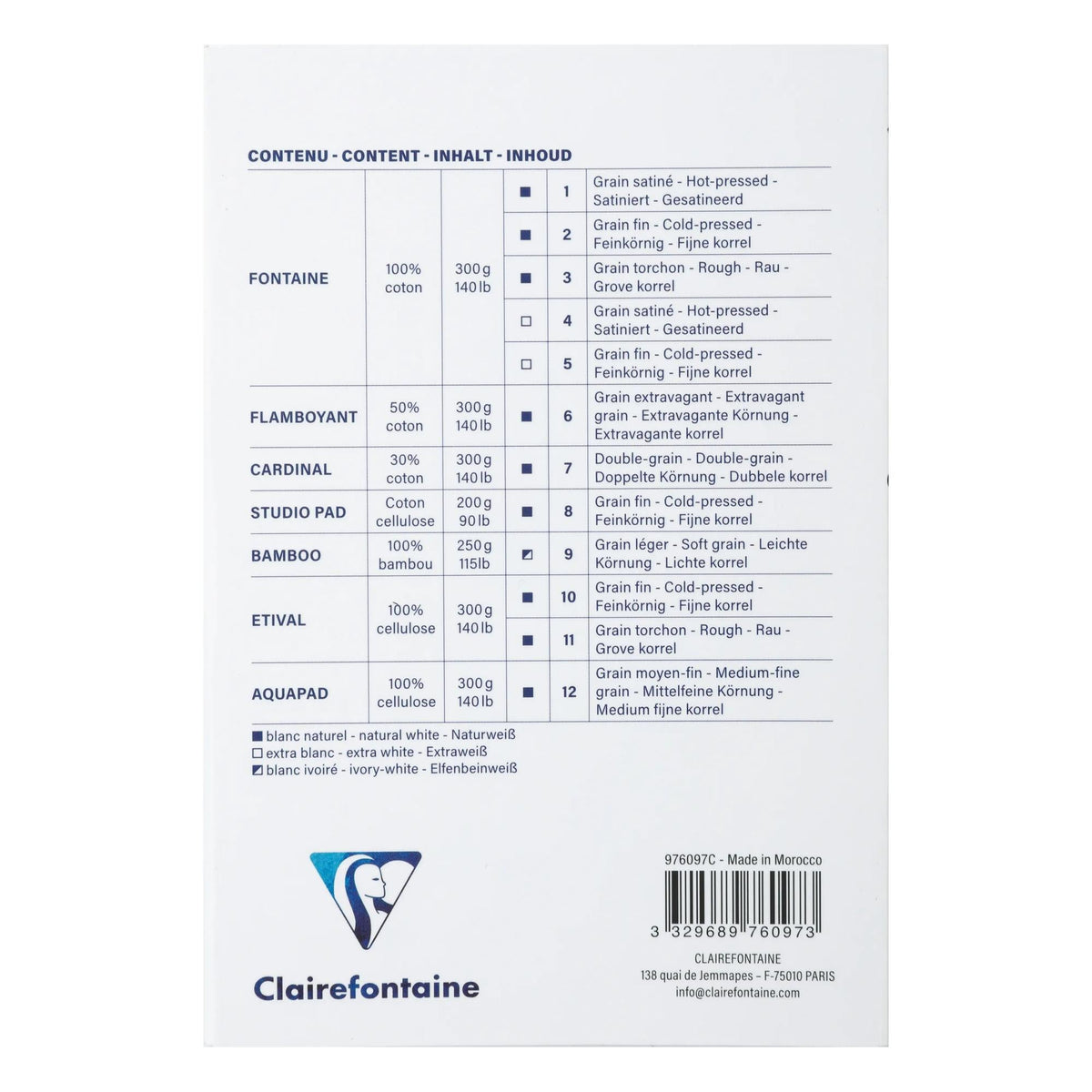 Blok akwarelowy CLAIREFONTAINE Aqua Essentials 200 do 300 g/m² 10 – 24 cm - 12 arkuszy