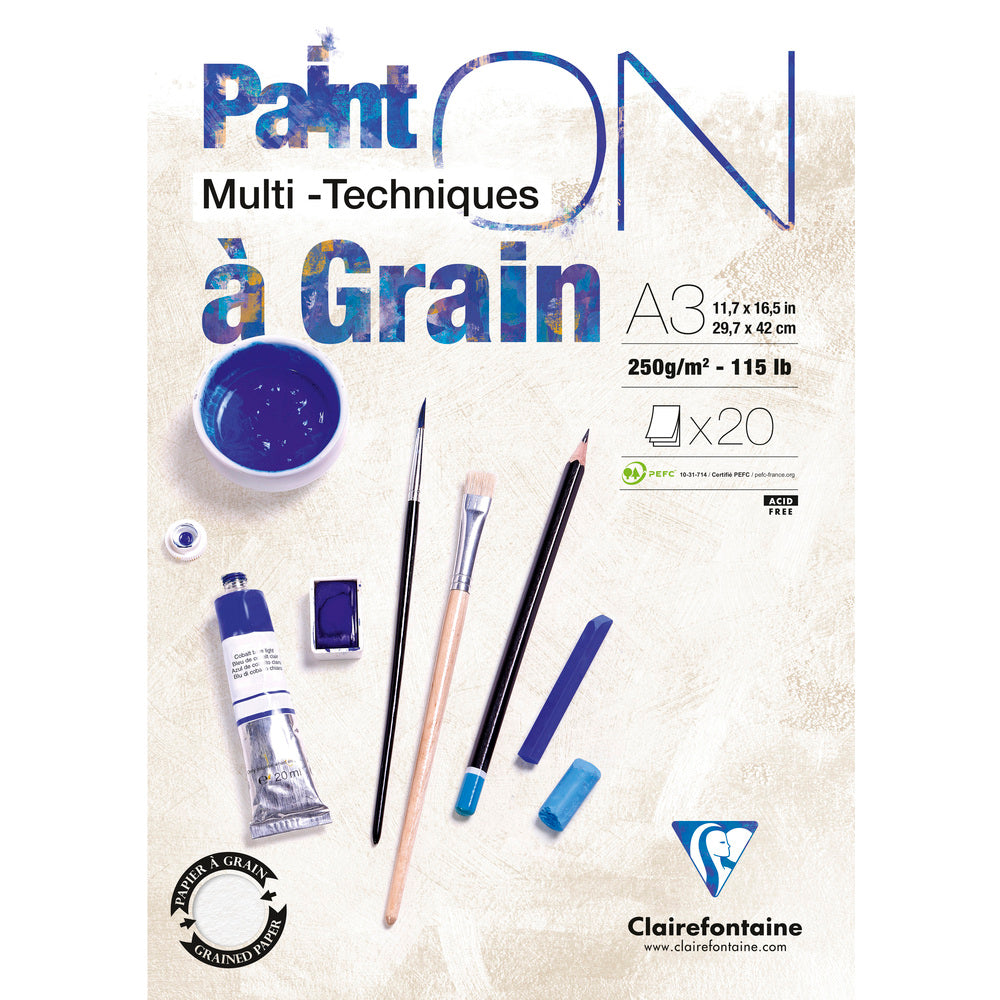 Blok do technik mieszanych CLAIREFONTAINE Paint'On a grain 250 g/m² – 20 arkuszy