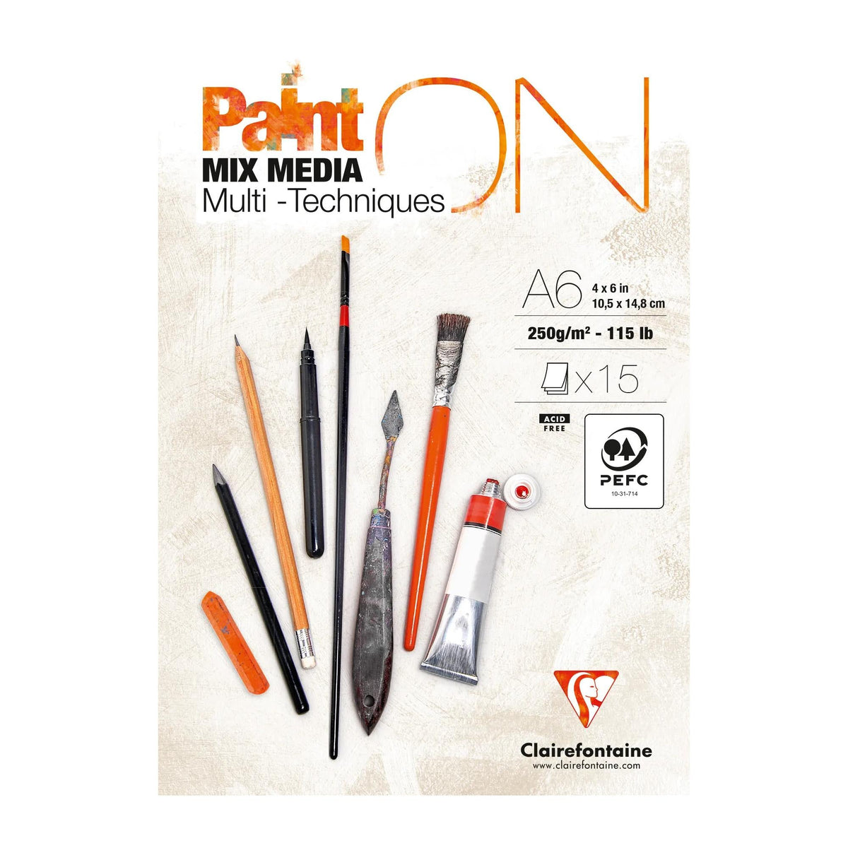 Blok mix media CLAIREFONTAINE Paint'On 250 g/m² A6 - 15 arkuszy
