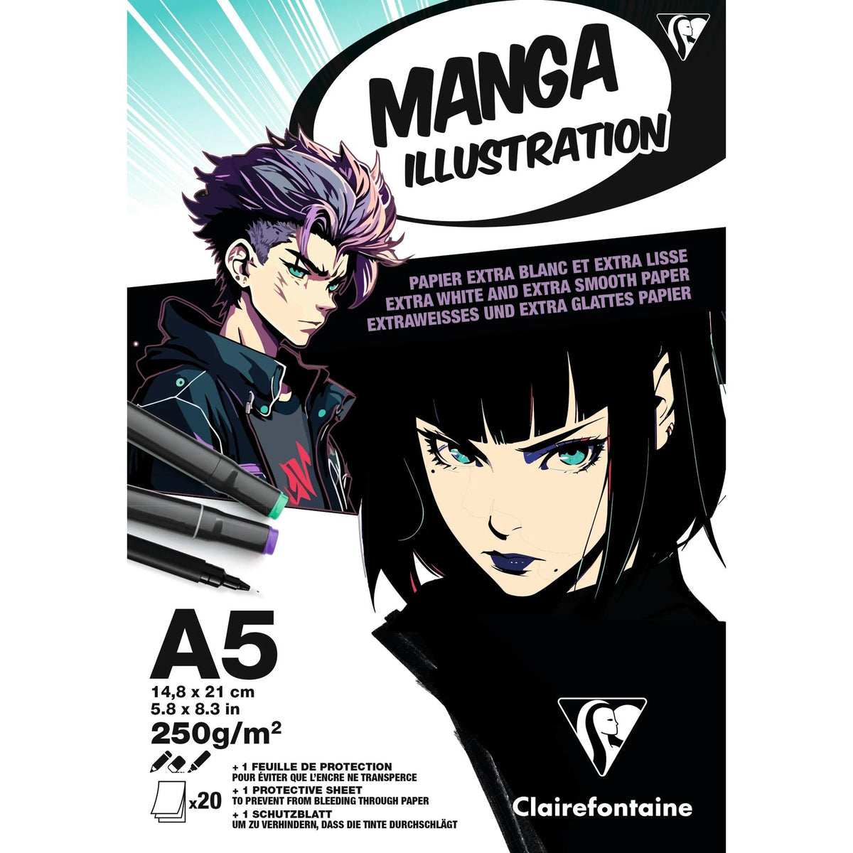 Blok papierów CLAIREFONTAINE Manga Illustration 250 g/m² A5 – A3 - 20 arkuszy
