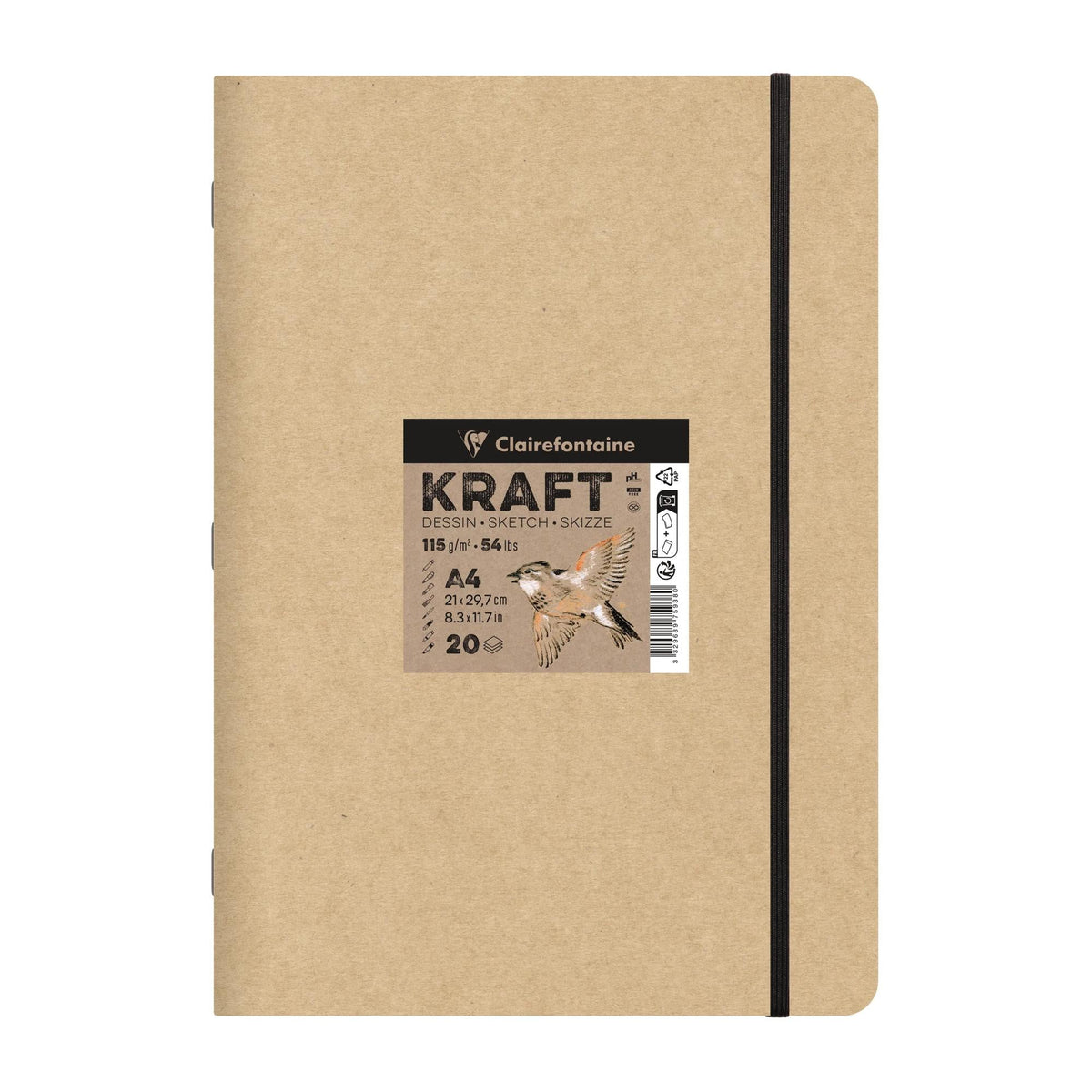 Blok papierów kraft CLAIREFONTAINE 115 g/m² – A5 – A4, 20 arkuszy