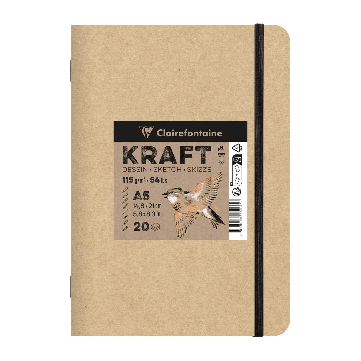 Blok papierów kraft CLAIREFONTAINE 115 g/m² – A5 – A4, 20 arkuszy
