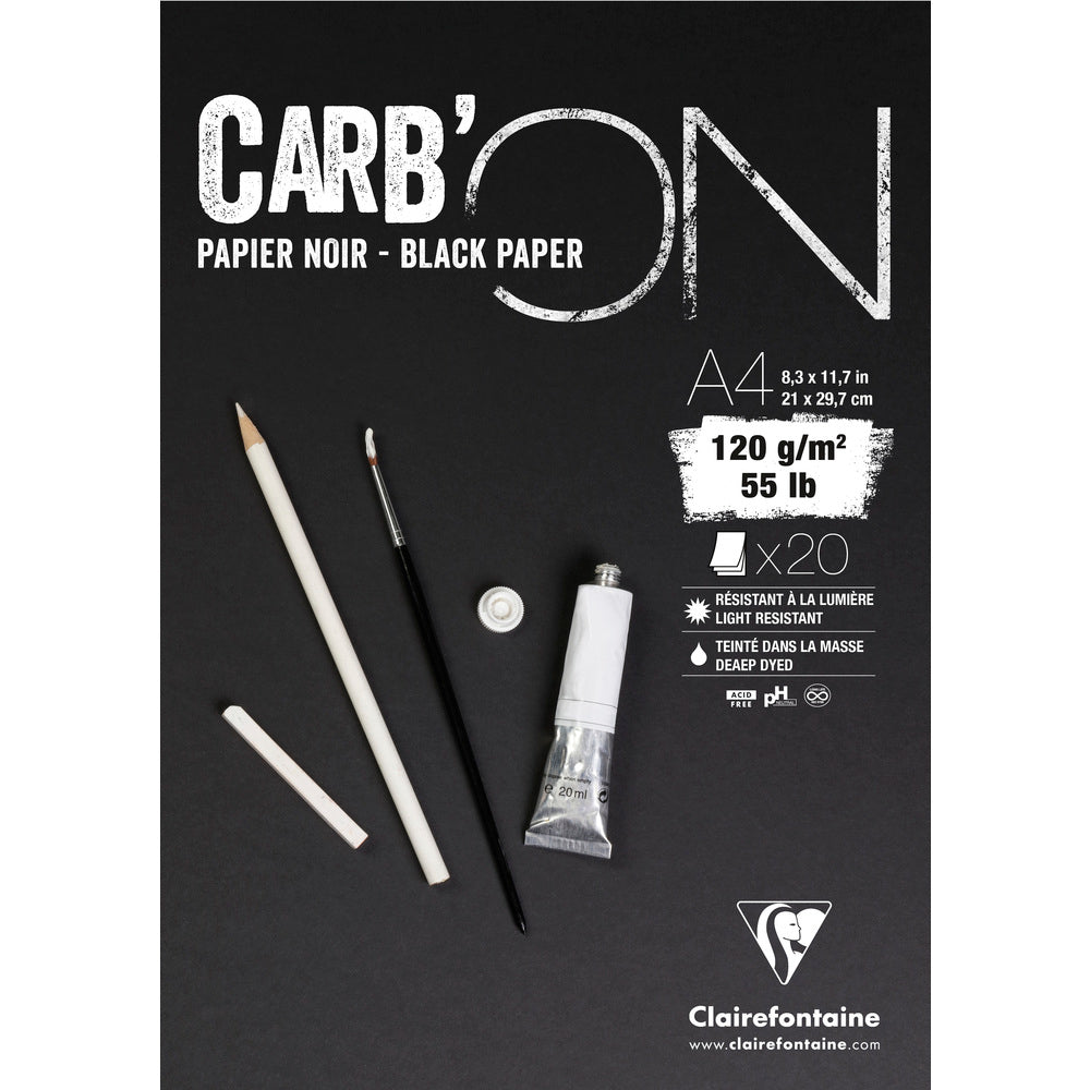 Blok rysunkowy z czarnym papierem CLAIREFONTAINE Carb'On 120 g/m² – 20 arkuszy
