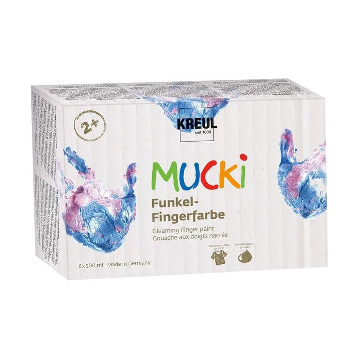 Błyszczące farby do malowania palcami dla dzieci MUCKI | zestaw 6 x 500 ml | Artmie