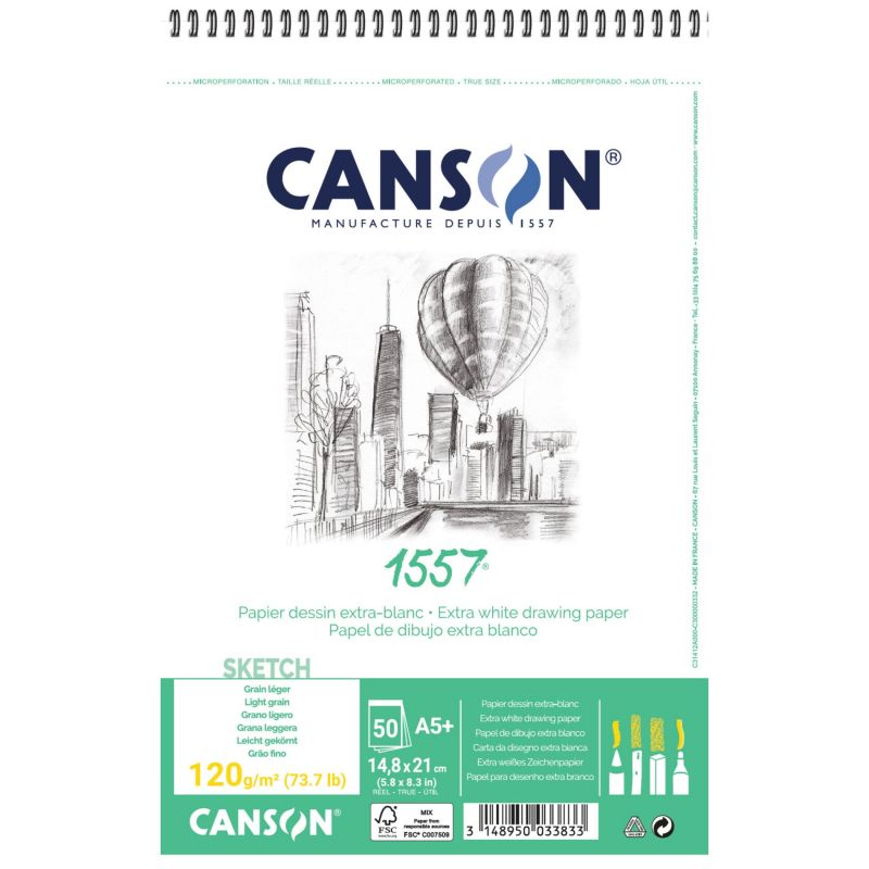 CANSON 1557 szkicownik na spirali 120 g/m² A5 30 arkuszy